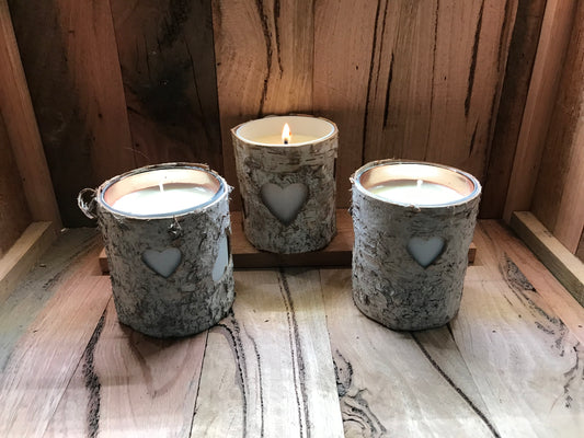 Snowy Mountains Bark Wrapped Candle